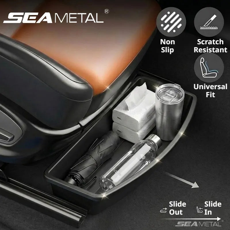 SEAMETAL Car Under Seat Storage Box Pull Out Organizer Drawer Case Hidden Tray for Car Interior Tidy Space Saving Universal