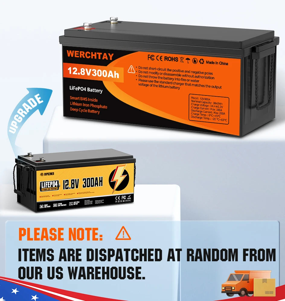 Bateria LiFePO4 12V 300Ah 3840Wh com BMS Inteligente