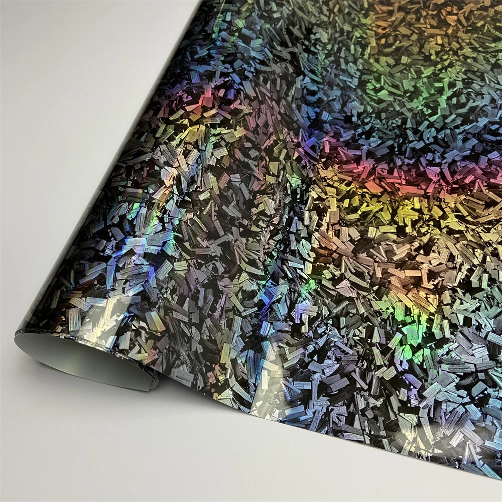 Vinil Autocolante de Fibra de Carbono Forjada a Laser Brilhante, Filme de Carbono Brilhante à Prova de Água para Decalque Automóvel