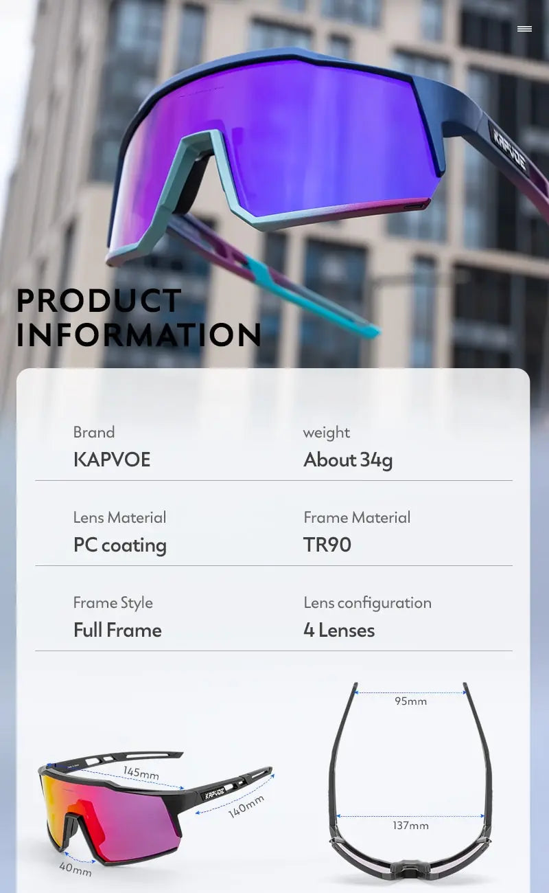 Kapvoe Cycling Glasses Polarized MTB Road Bike Glasses UV400 Protection Sunglasses Ultra Light Sport Eyewear Equipment