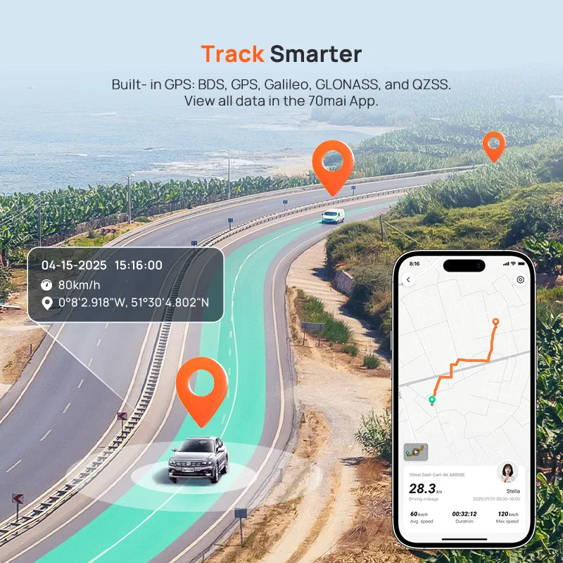 70mai A800SE 4K Dash Cam with GPS, ADAS & Voice Control