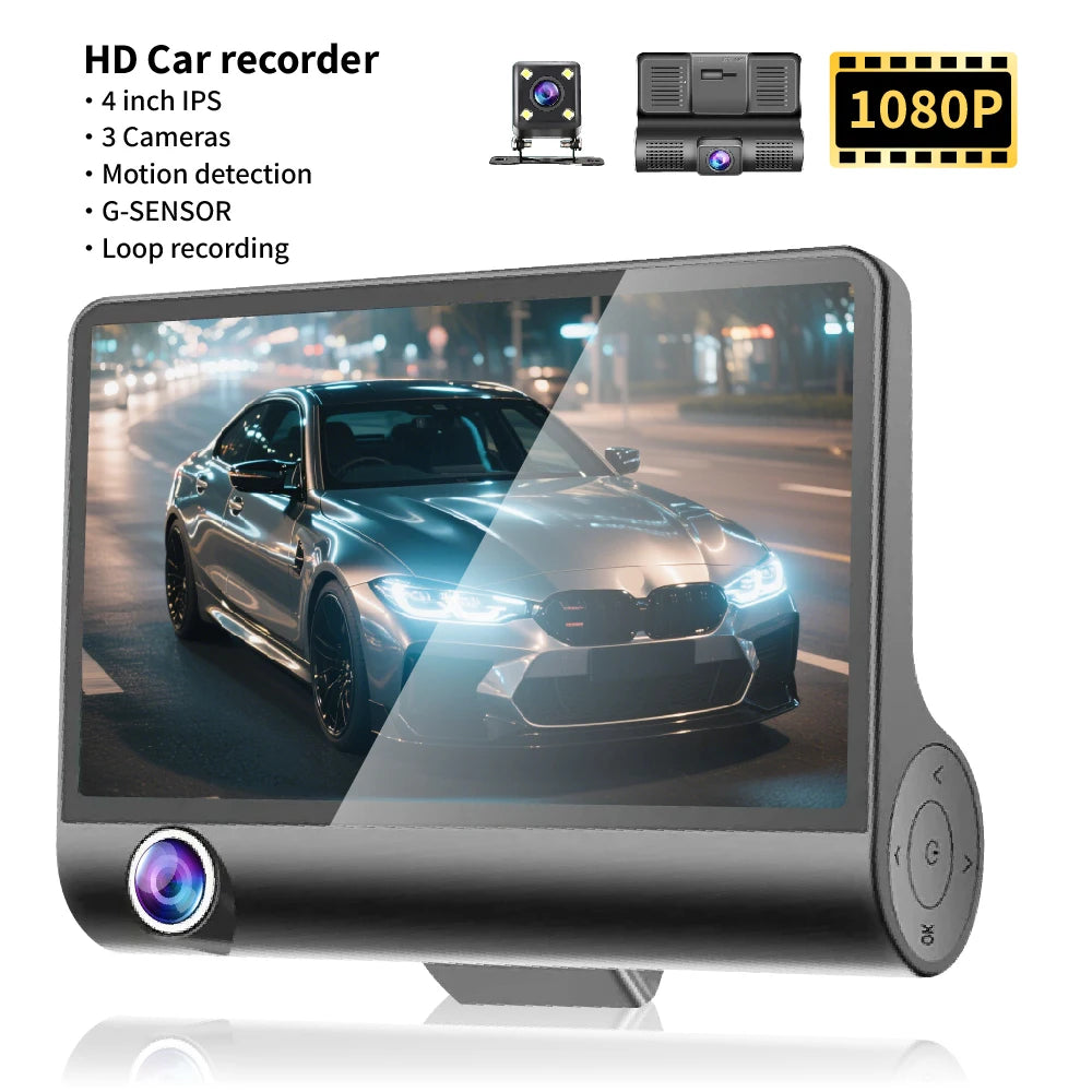 3 kamerás autós fedélzeti kamera 1080P DVR-rel, tolatókamerával és éjjellátóval