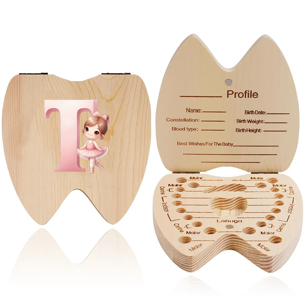 Wooden Baby-Tooth Keepsake Box, Letter Options