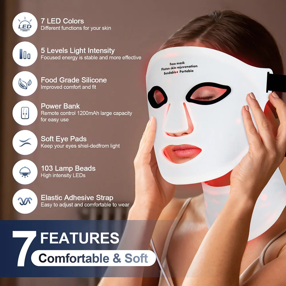 7 Color LED Silicone Face & Neck Mask for Skin Rejuvenation