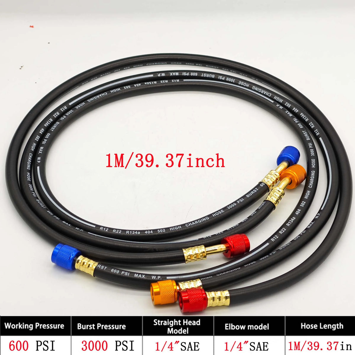 3 pièces Flexible de recharge R134a pour réfrigération AC, pression de travail 600-3000 PSI, compatible HVAC, manomètre de manifold et réfrigérant