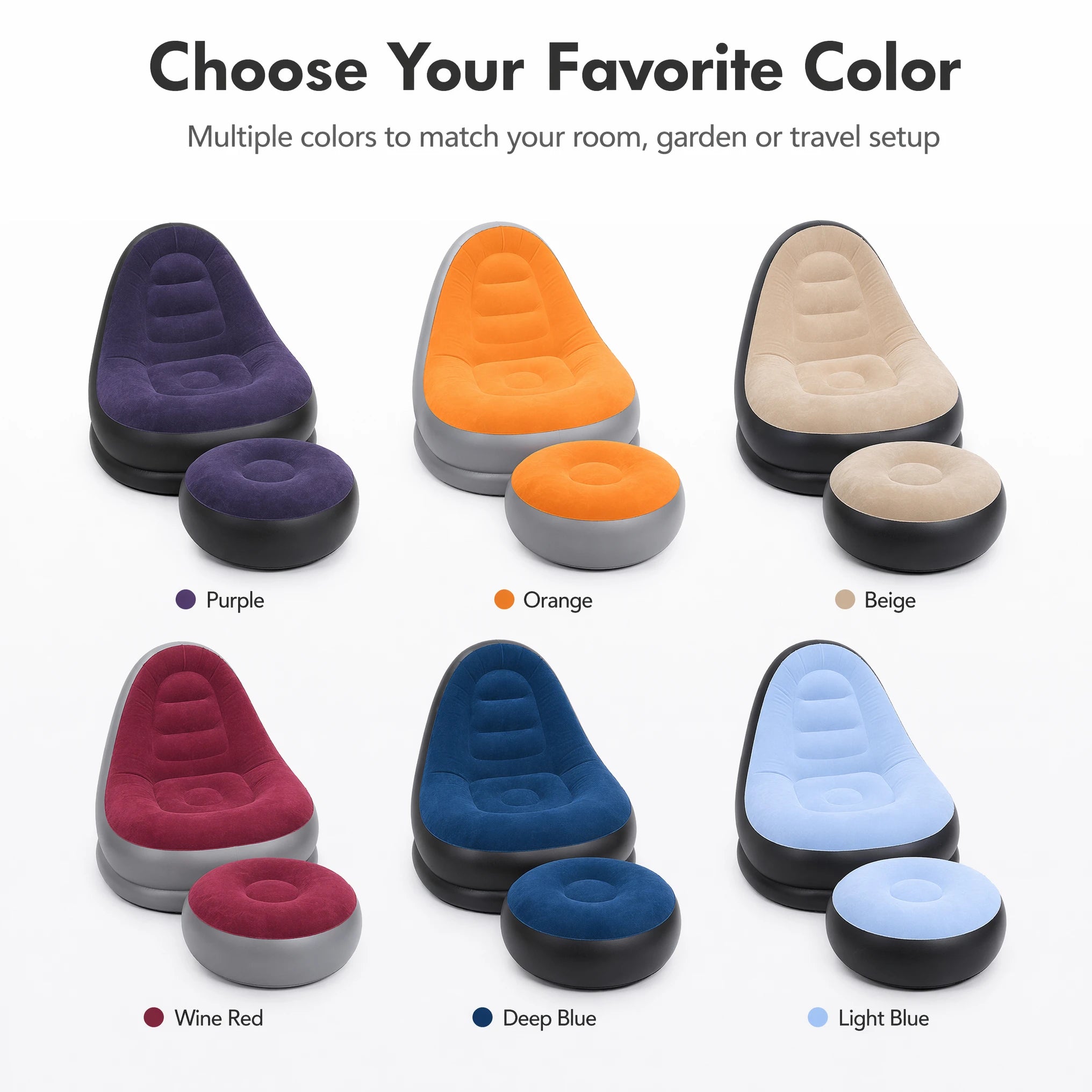 Inflatable Flocking Lazy Sofa Set with Foot Stool
