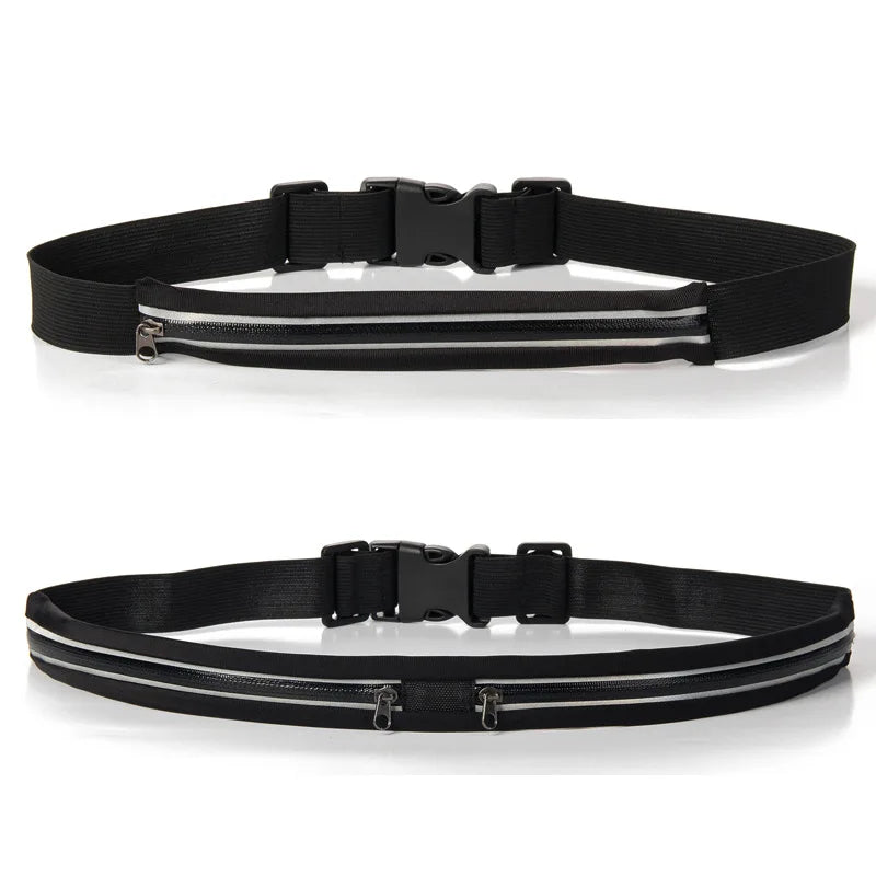 Running Waist Pack Double Pocket Waterproof Phone Belt Nylon Casual Small Fanny Bag Traveling Cycling Hiking Sport Gym Shopping