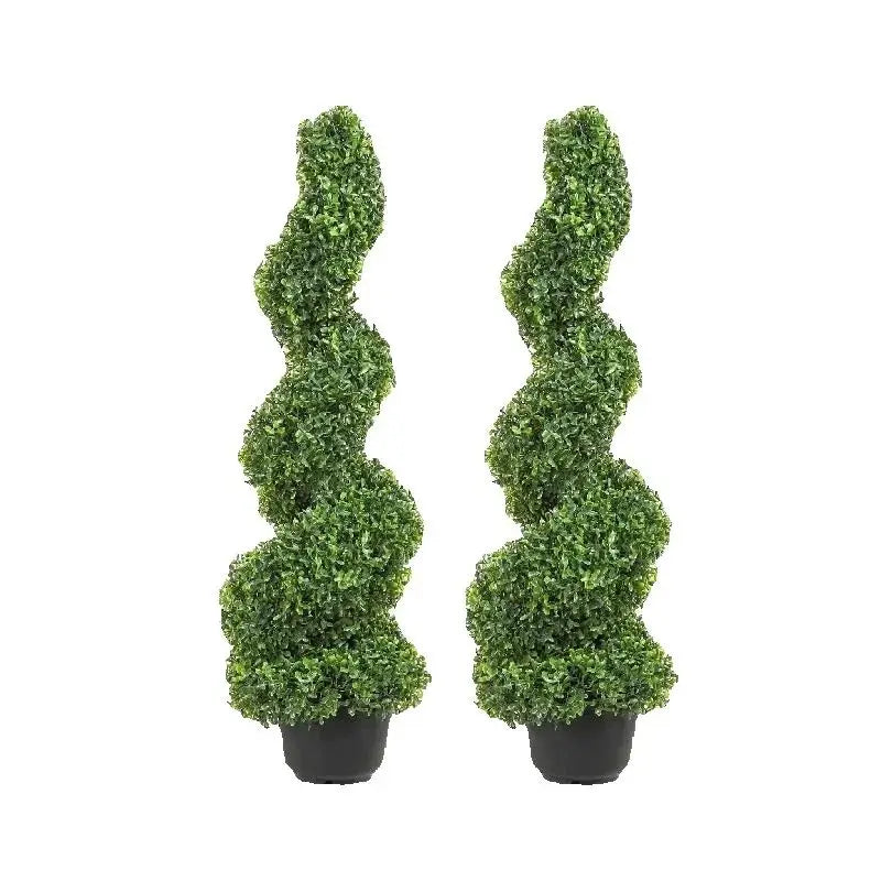 SucceBuy 1/2 peças Topário espiral de Buxus Artificial Boxwood Torre de Topo Alto 24/36/48 polegadas Decorativas Plantas Verdes Árvore de Plástico PE