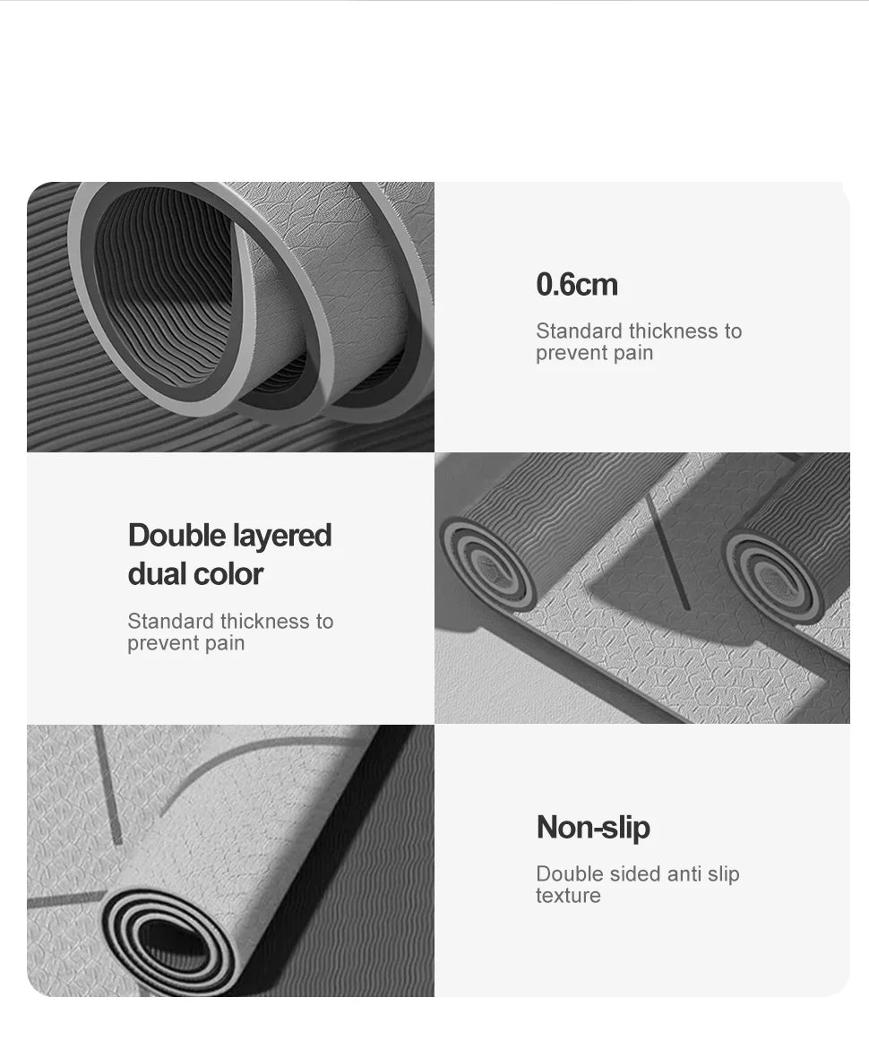 190CM Non-Slip TPE Yoga Mat with 6mm Cushioning
