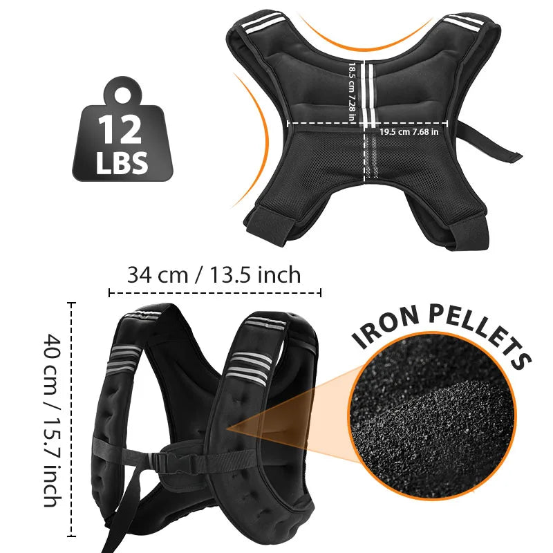 Závažná vesta 12 lb s reflexnými pásmi na beh a silový tréning