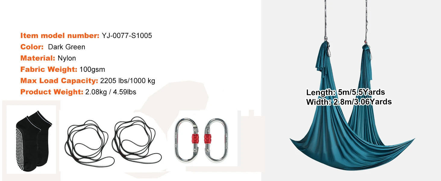 Set de hamac pentru yoga aeriană cu echipament complet 5,5 yarzi