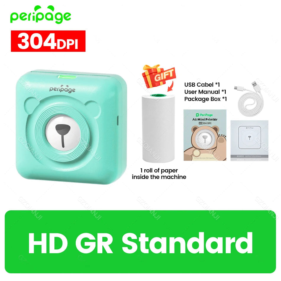 7 Colors Peripage A6 304DPI Mini Photo Printer Notes Sticker Label Printing Machine Bluetooth Portable Wireless Printer Marker