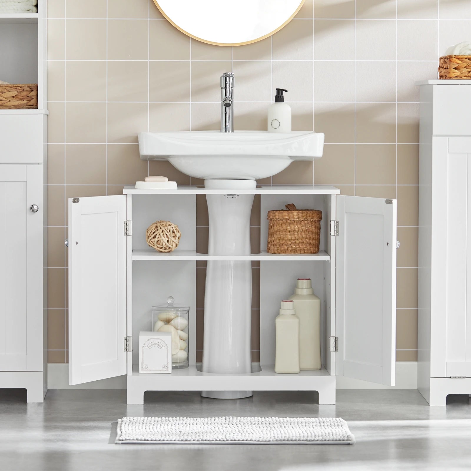 Under Sink Bathroom Cabinet with U-Shape Storage 60x60x30cm