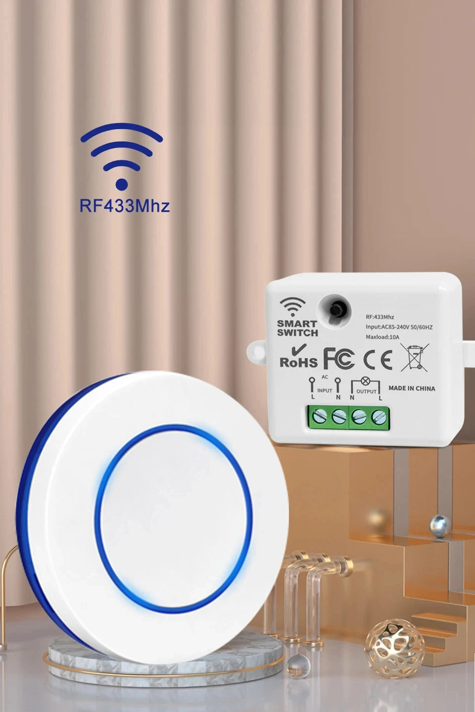 Interrupteur d'éclairage sans fil à télécommande RF 433 MHz