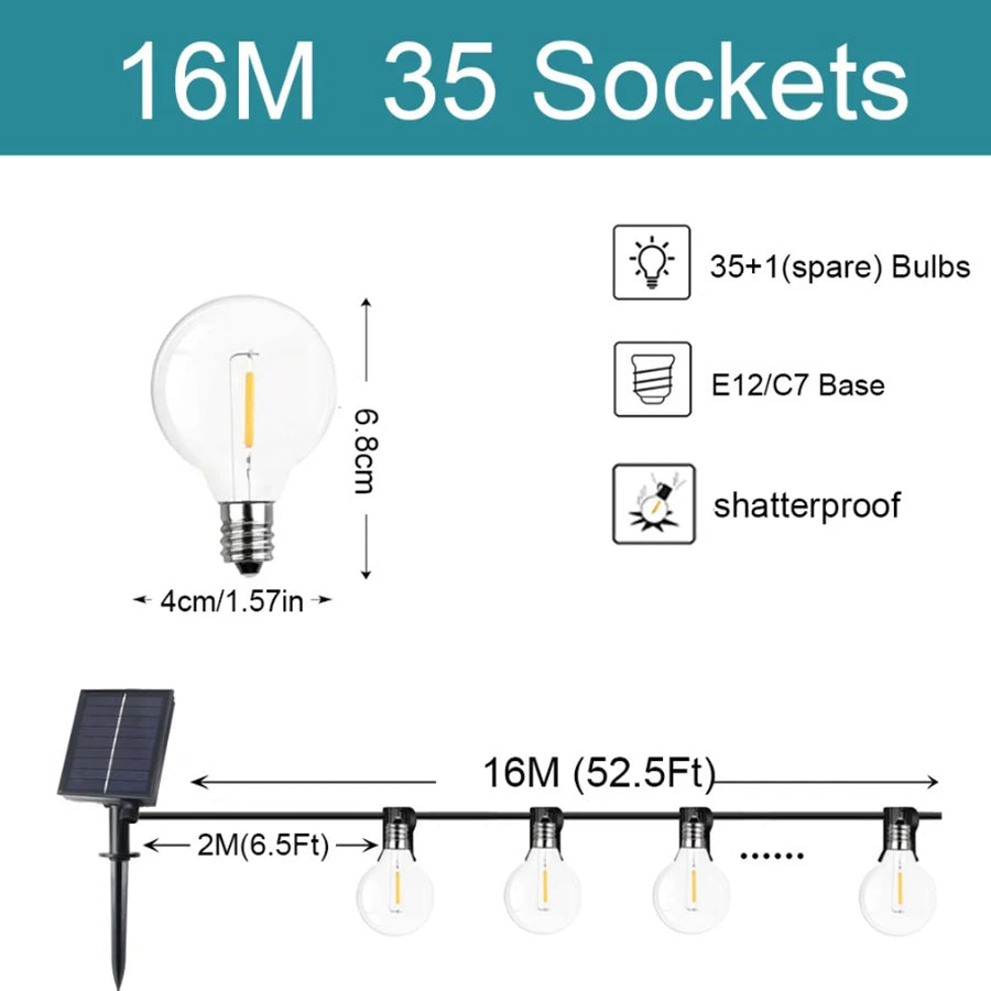G40 Solar String Lights for Outdoor Ambience