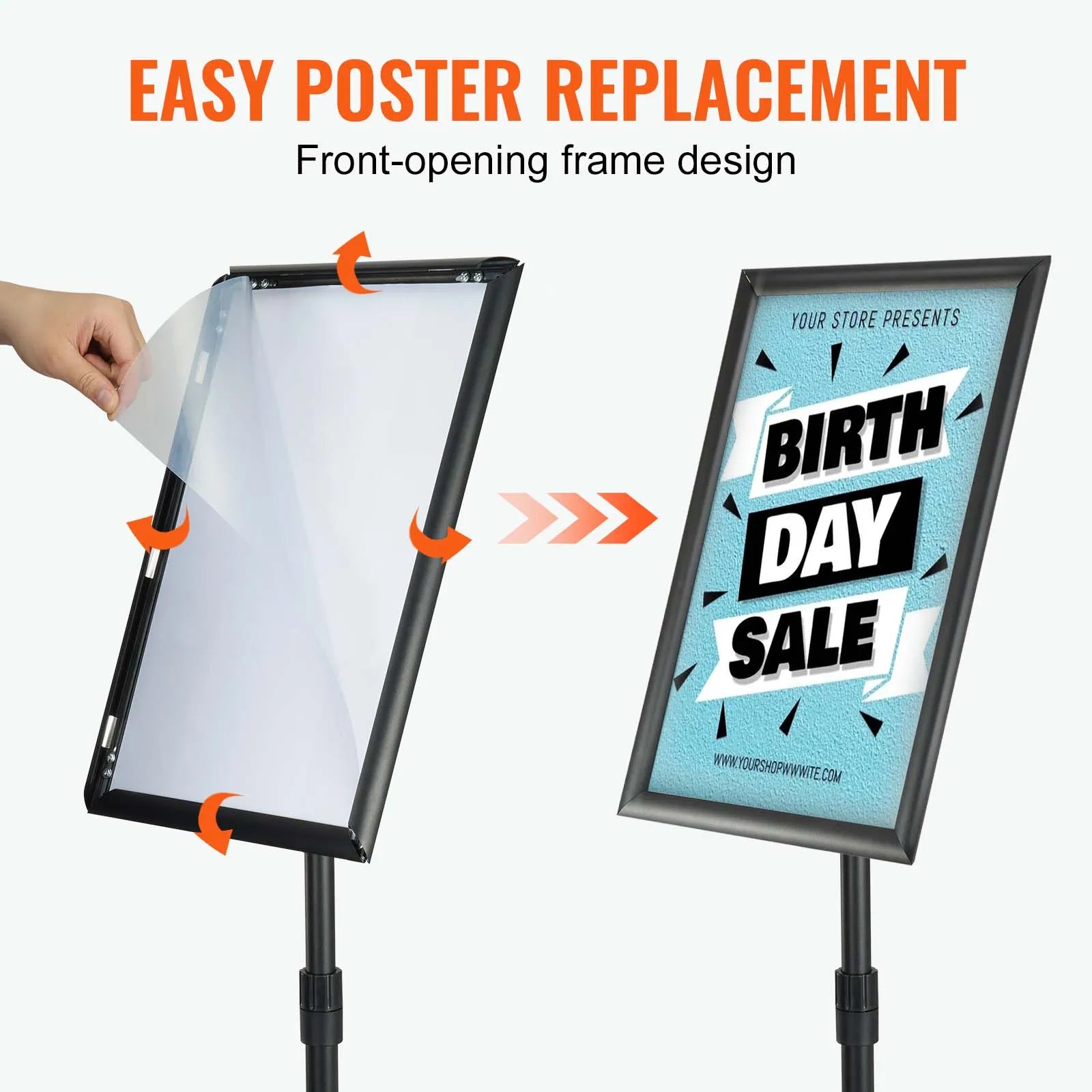 VEVOR Podest-Displayhalter vertikal & horizontal verstellbar, robuster Boden-Posterständer für Display-Werbung und Außenbereich