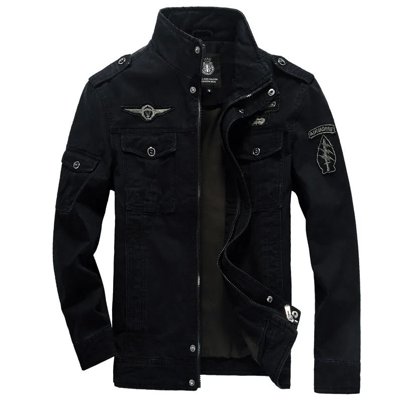 High-quality men's military jacket 2023 new multi-pocket collar embroidered sleeve pilot tooling plus size cotton jacket men