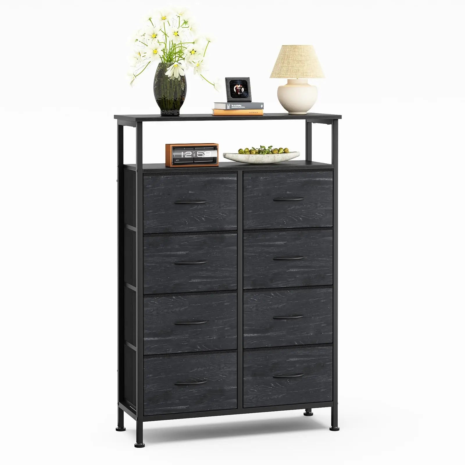 8 Drawer TV Stand with Wooden Top and Storage Cabinet