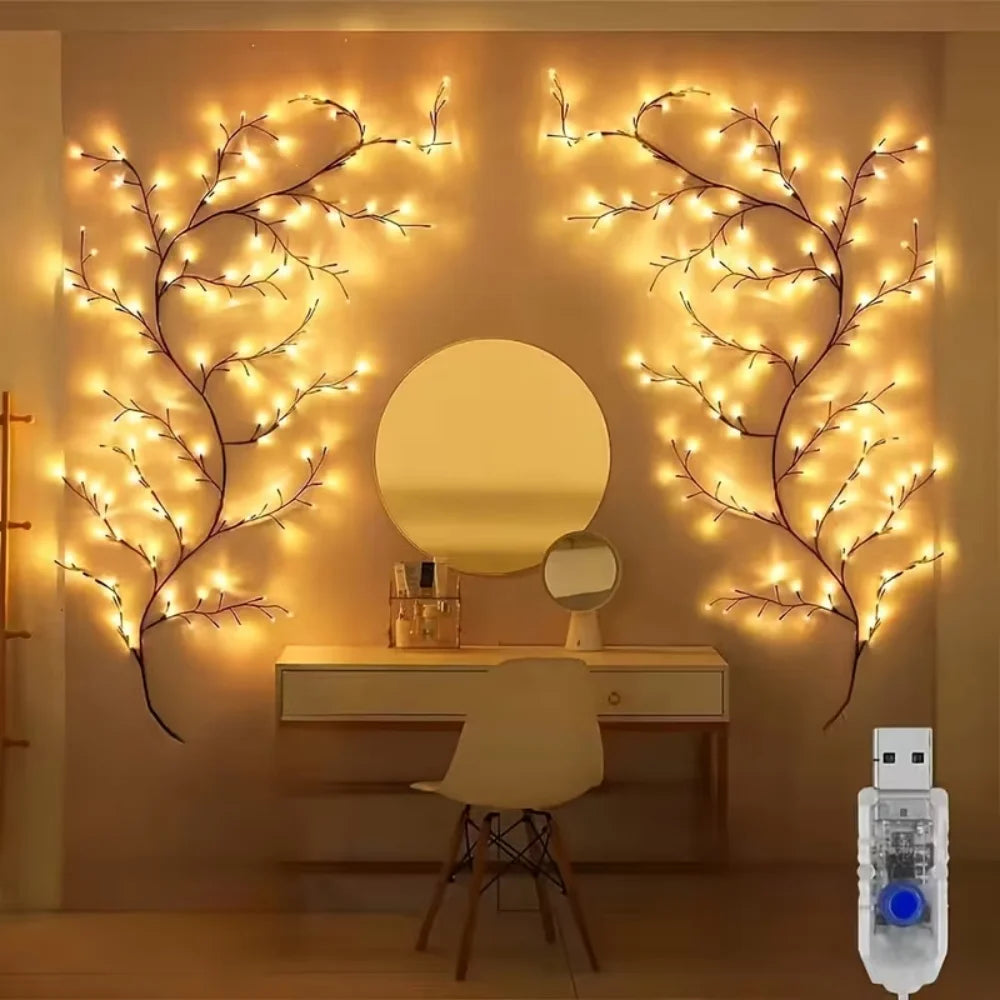 Luzes LED USB em forma de trepadeira de salgueiro, 48–96 LEDs