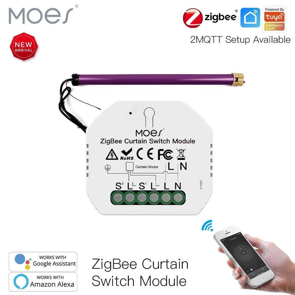 MOES ZigBee 3.0 Smart Curtain Switch Module Motorized Roller Shutter Blinds Motor Tuya Smart Life Alexa Echo Google Home