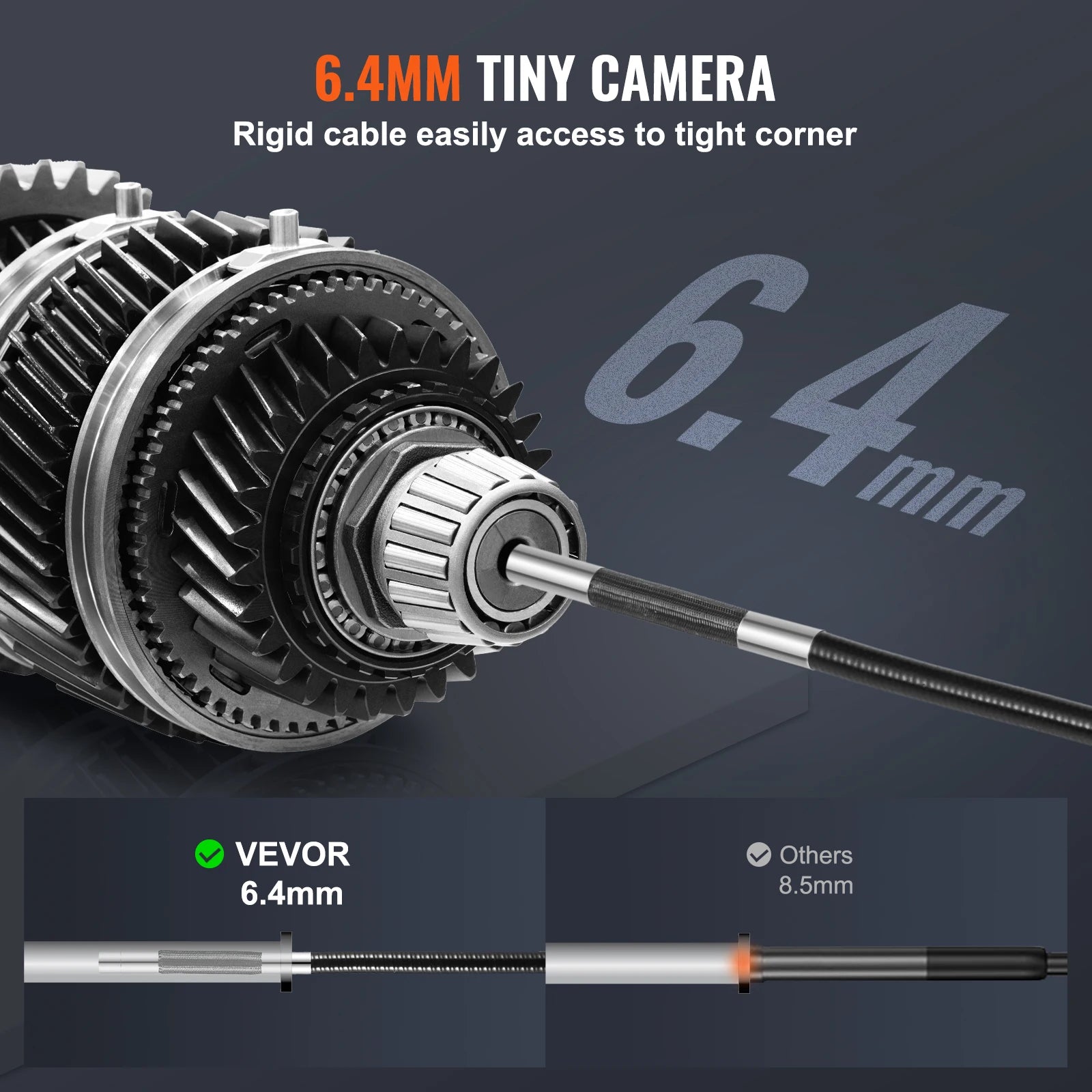 Articulating Borescope Camera with Light, 5" 1080P Screen, 6.4mm Lens