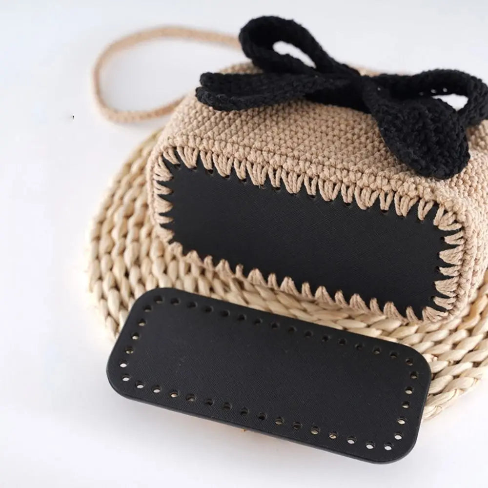 Base de bolsa de croche em couro PU oval, 20 × 9 cm