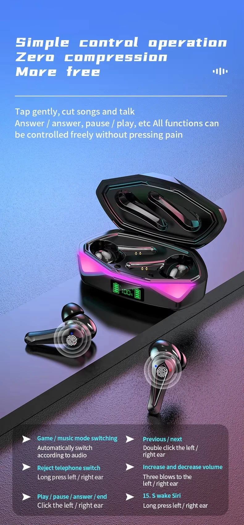 Bluetooth TWS Gaming Earphones with Low Latency and Mic