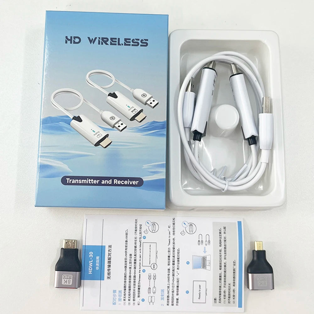 Wireless HD Transmitter and Receiver 1080P 30M Video Extender Dongle Plug & Play USB Adapter for Laptop TV Box Projector Meeting