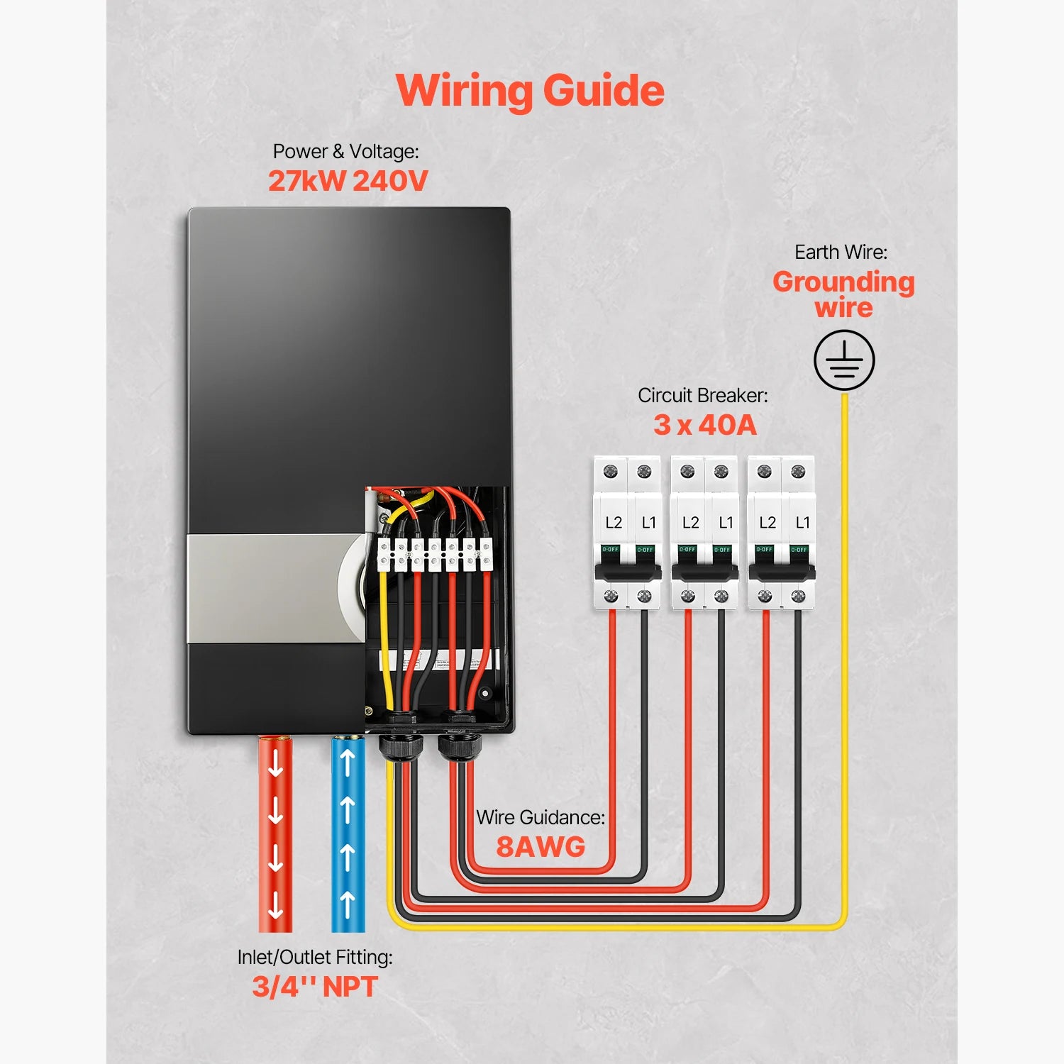 Tankless Electric Water Heater 27/36kW Instant Under Sink System
