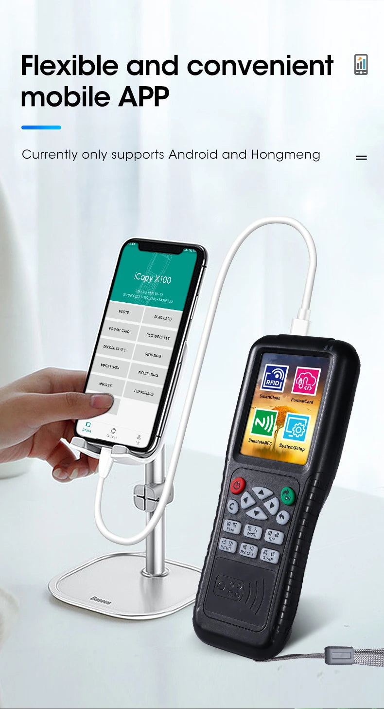 NFC Smart Card Reader Writer RFID Copier 125KHz 13.56MHz USB Fob Programmer Copy Encrypted Key With Voice Broadcast X100