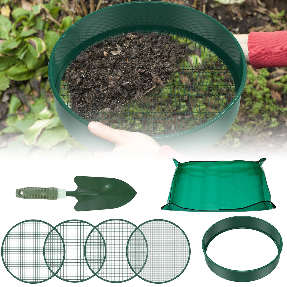 Garden Soil Sifter with Interchangeable Mesh Screens