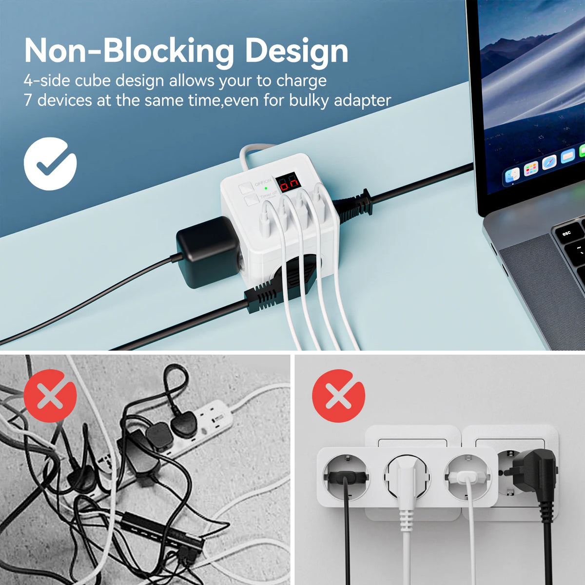 Разклонител за настолен компютър с USB-A и USB-C за ЕС