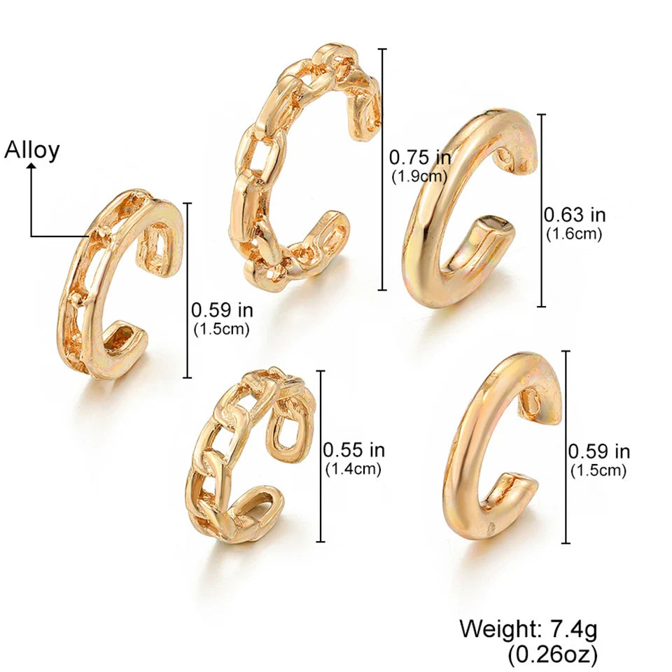 Chic Gold Color Leaves Ear Cuff Black Non-Piercing Ear Clips Fake Cartilage Earrings Clip Earrings For Women Daily Jewelry