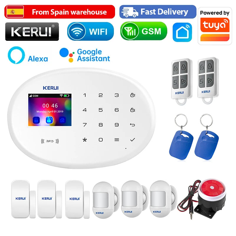 KERUI 433MHZ GSM+WiFi Heimalarm Kommt mit Tuya Smart Anti-Diebstahl Alarme Alarm System Kits Integrierte Batterie Sirene PIR Sensor