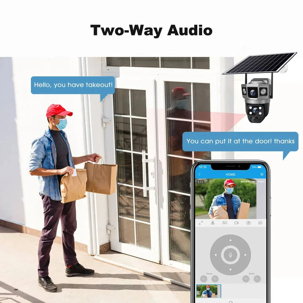Dual Lens Three Screens WIFI Solar Camera 12MP 10X Zoom CCTV Outdoor Automatic Tracking Humanoid Detection Support PTZ IP66 Cam
