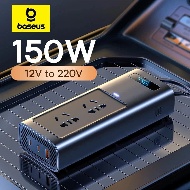 150W Car Power Inverter 12V to 220V EU with USB & Type-C Fast Charging