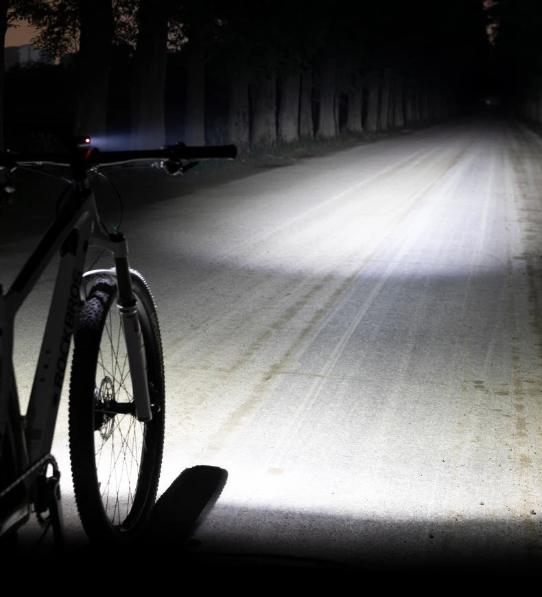 Set Luci per Bici ROCKBROS MTB Strada Impermeabile 200LM/400LM Faro Anteriore + Luce Posteriore Intelligente con Sensore Frenata Automatica