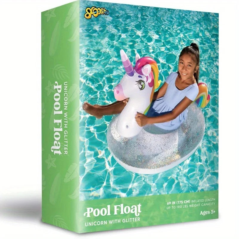 Joyfy Unicorn Pool Float with Glitter and 2 Handles