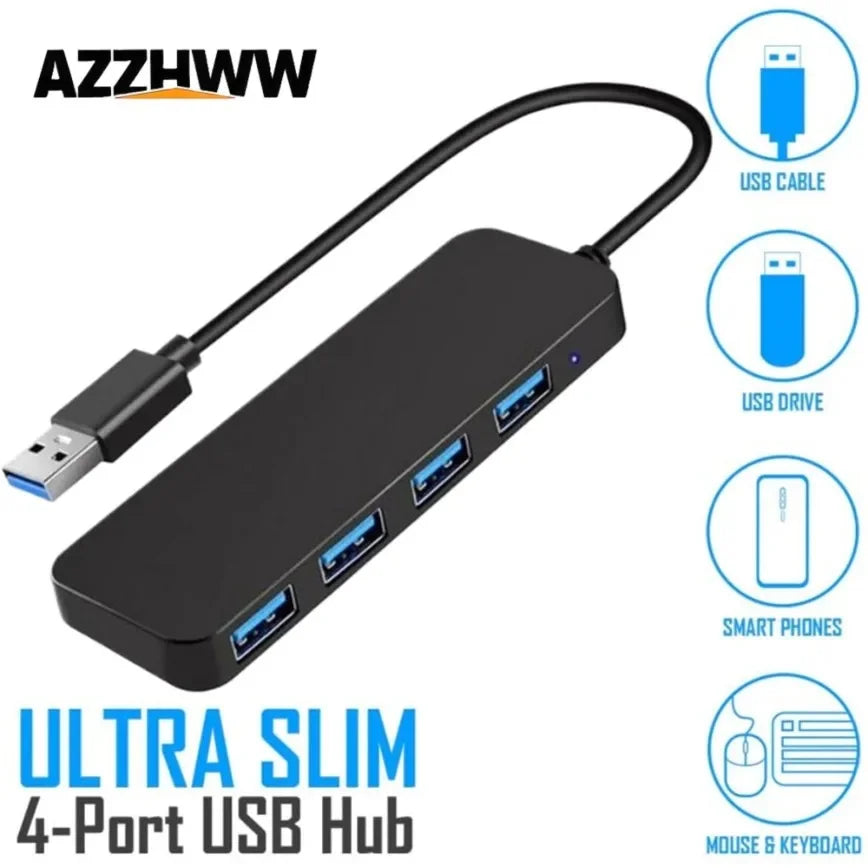 4-Port USB 3.0 Hub for Laptop, PC and Console