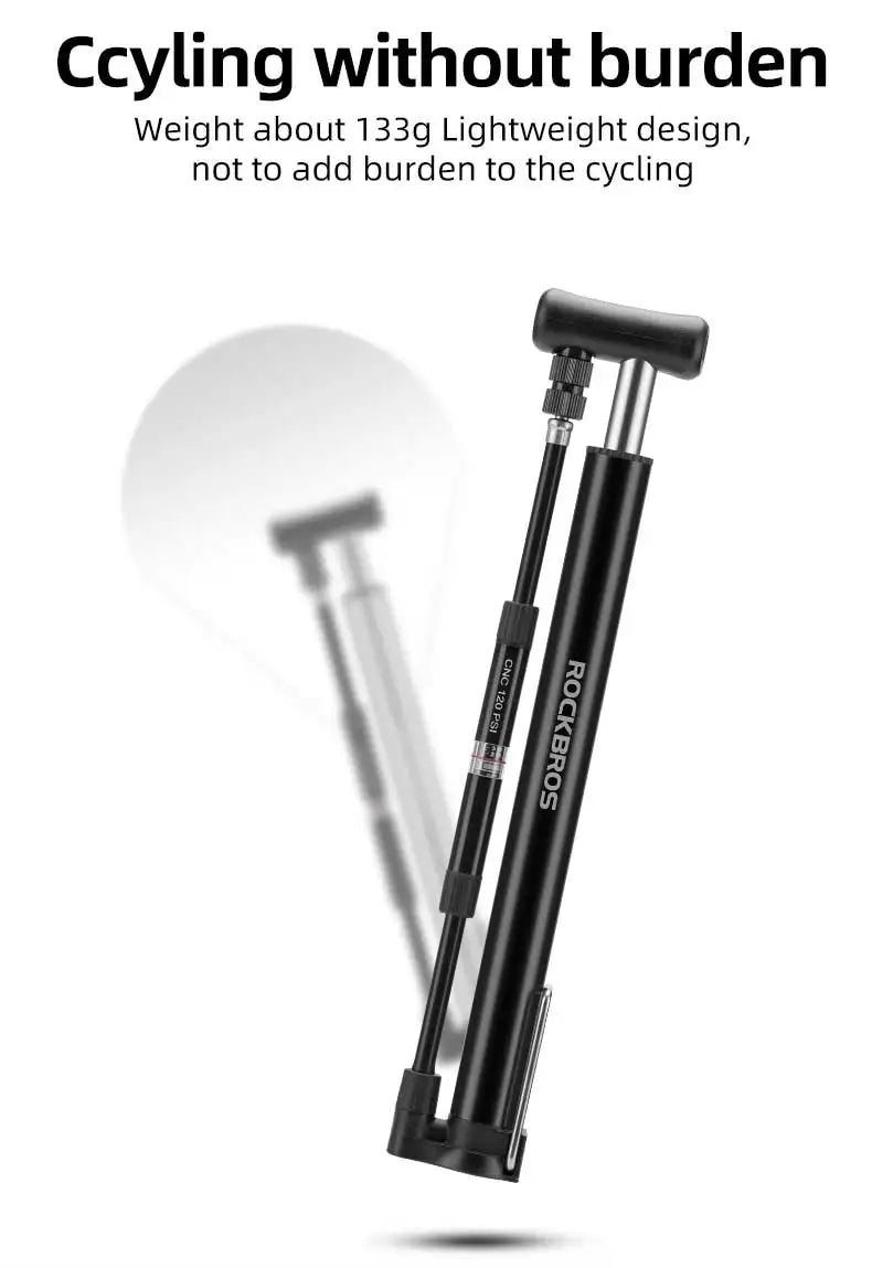 Přenosná pumpa na kolo 120 PSI s manometrem pro ventily Presta & Schrader
