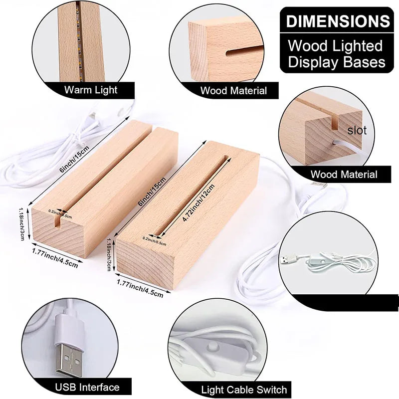 USB LED Wooden Display Base, Light Colour Options