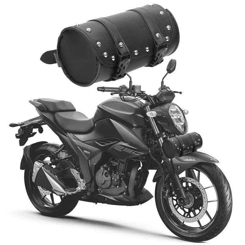 Černé motocyklové brašny z PU kůže, brašna na nářadí na přední vidlici a řídítka, boční brašna, rolovací brašna, úložná brašna na závodní zadní část
