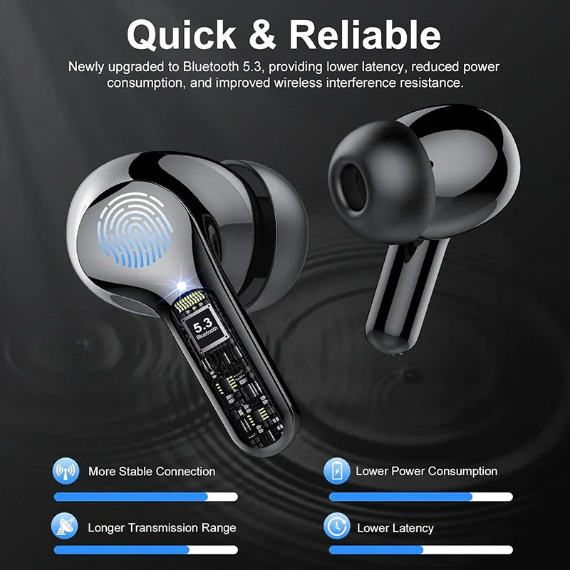 Auriculares Bluetooth com microfone e estojo de carregamento