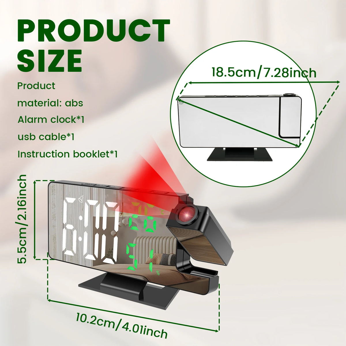 Projection Alarm Clock with Mirror Display