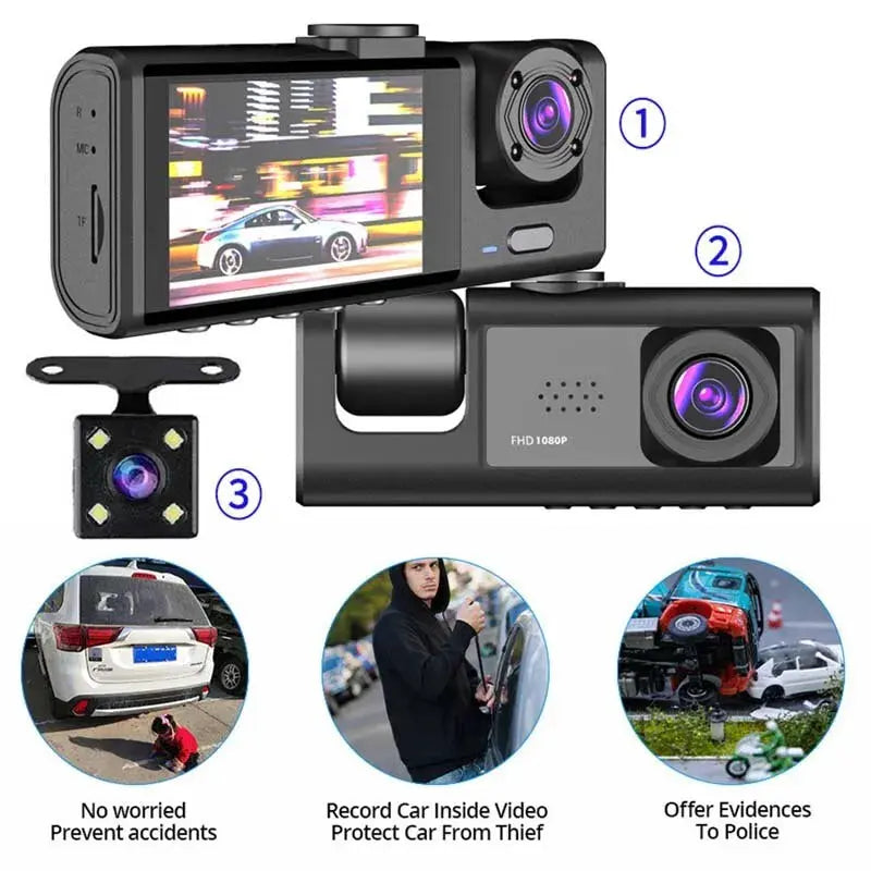 Dash Cam W/ IR Night Vision Loop Recording & 2" IPS Screen 1080P 3 Camera (25 day delivery time) Spy-shop.com