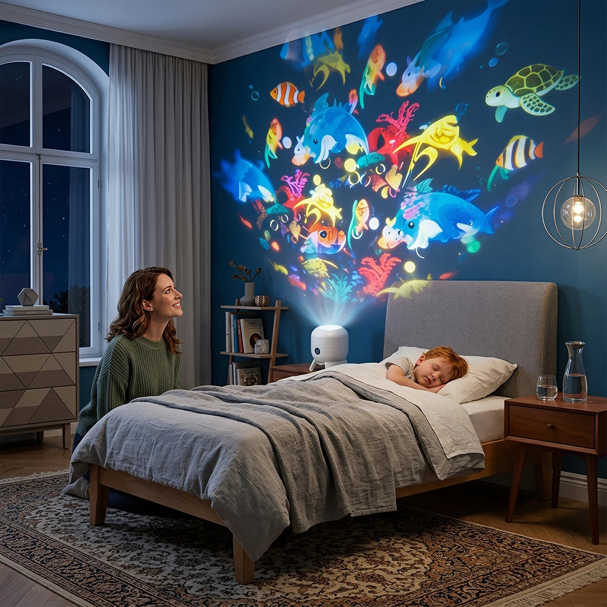 LED Ocean Projector Night Light, 360-Degree Rotating