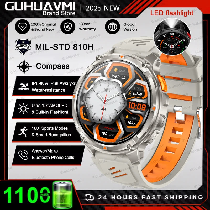 Ασύρματο εξωτερικό smartwatch με κλήσεις Bluetooth με πυξίδα & φακό
