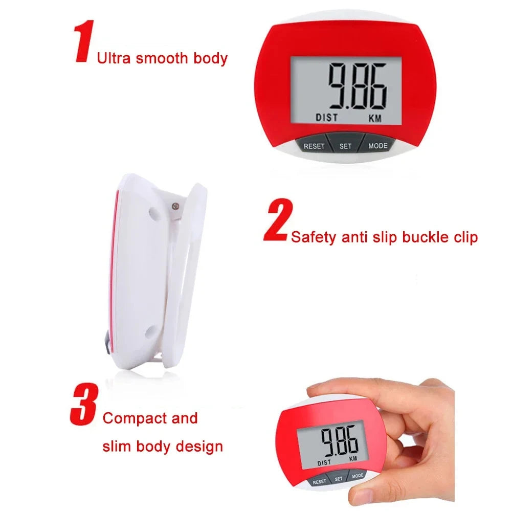 Clip-On Pedometer with LCD Step, Distance and Calorie Readout