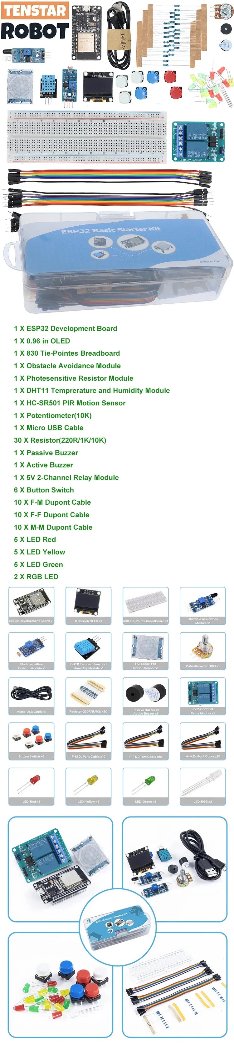 Osnovni početnički kit za ESP32 ESP-32S WIFI razvojnu ploču projektni set s tutorijalima ESP32 kit s kutijom