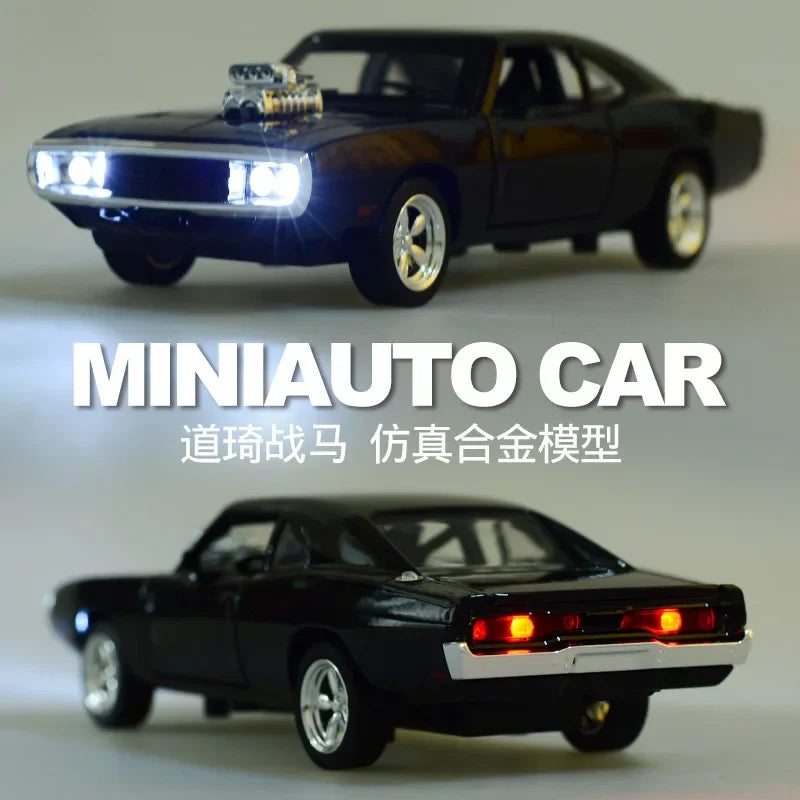 Modelo de carro em liga metálica à escala 1:32 de Velocidade Furiosa, com som e luz, miniaturas e veículos de brincar, carro de recuo, brinquedos de coleção